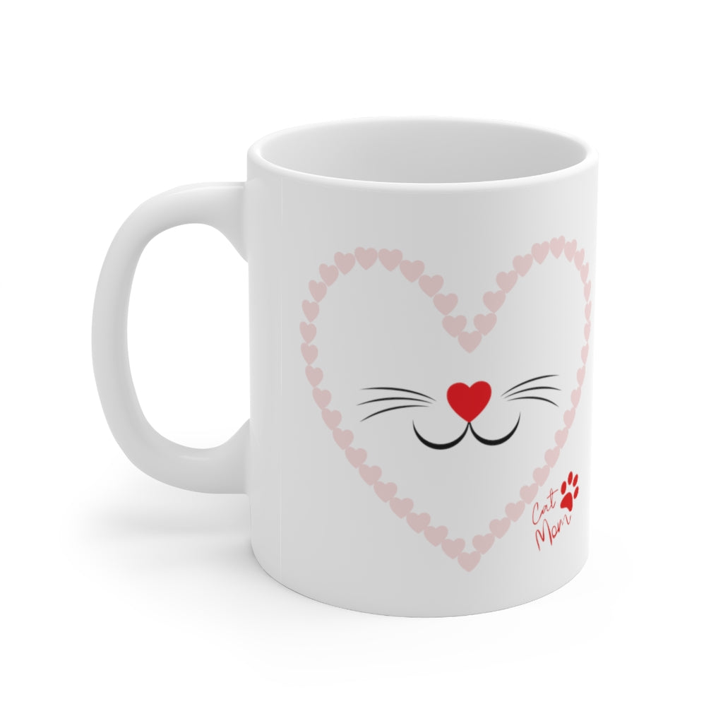 Cat Face In Hearts - Ceramic Mug 11oz