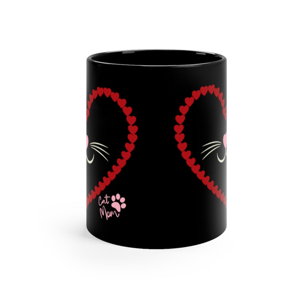 Cat Face In Hearts   -  11oz Black Mug