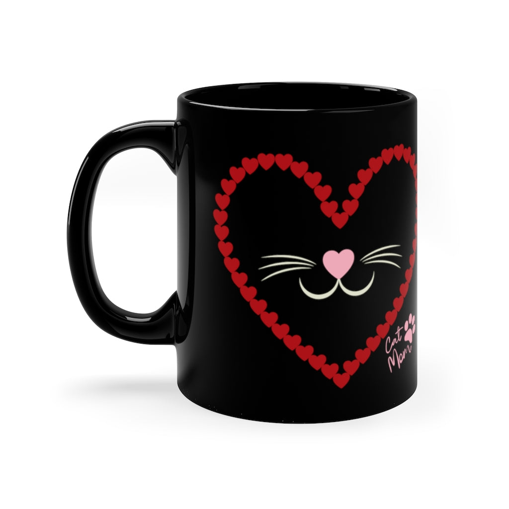 Cat Face In Hearts   -  11oz Black Mug