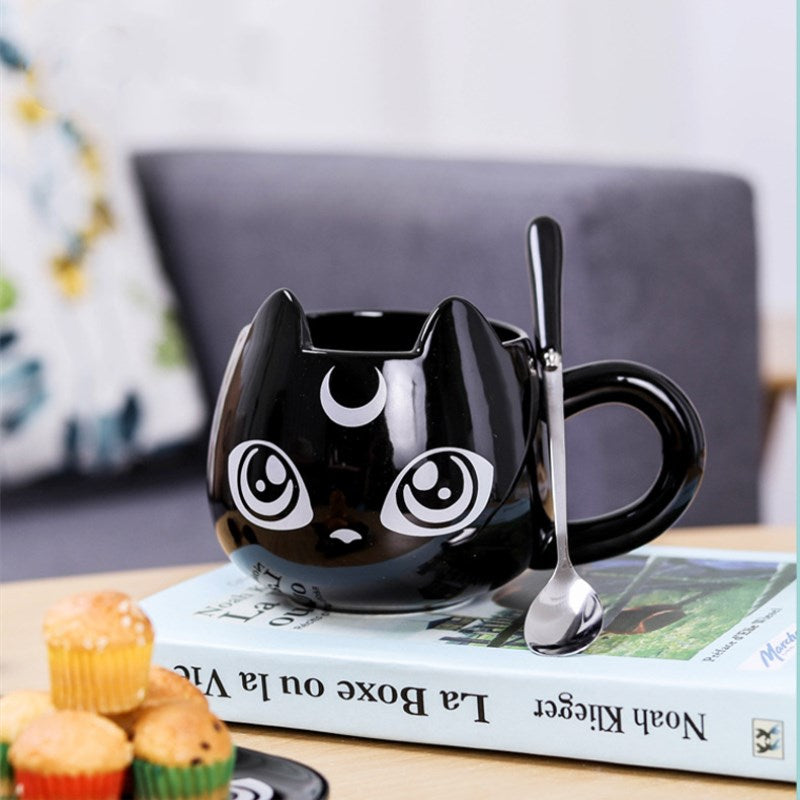Black Cat Ceramic Mug with Tray